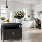 Buffet bas noir avec porte aimantée et étagère ouverte – Assemblage par 1 personne