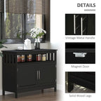 Buffet bas noir avec porte aimantée et étagère ouverte – Assemblage par 1 personne