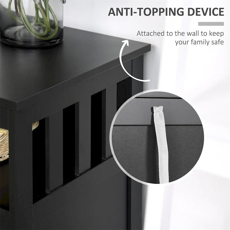 Buffet bas noir avec porte aimantée et étagère ouverte – Assemblage par 1 personne