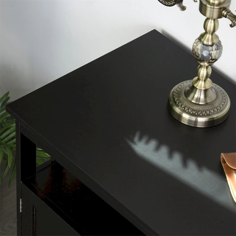 Buffet bas noir avec porte aimantée et étagère ouverte – Assemblage par 1 personne