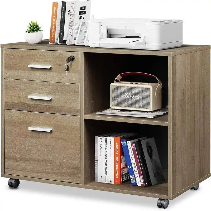 Classeur mobile à 3 tiroirs, blanc / noir / chêne gris, 79,5 cm L x 39,9 cm P x 62,7 cm H, 1 personne