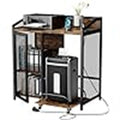 Support d'imprimante avec rangement et station de recharge – Marron / Marron rustique / Blanc, une seule imprimante, 2 prises, 2 ports USB