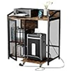 Support d'imprimante avec rangement et station de recharge – Marron / Marron rustique / Blanc, une seule imprimante, 2 prises, 2 ports USB
