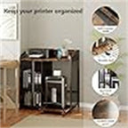 Support d'imprimante avec rangement et station de recharge – Marron / Marron rustique / Blanc, une seule imprimante, 2 prises, 2 ports USB