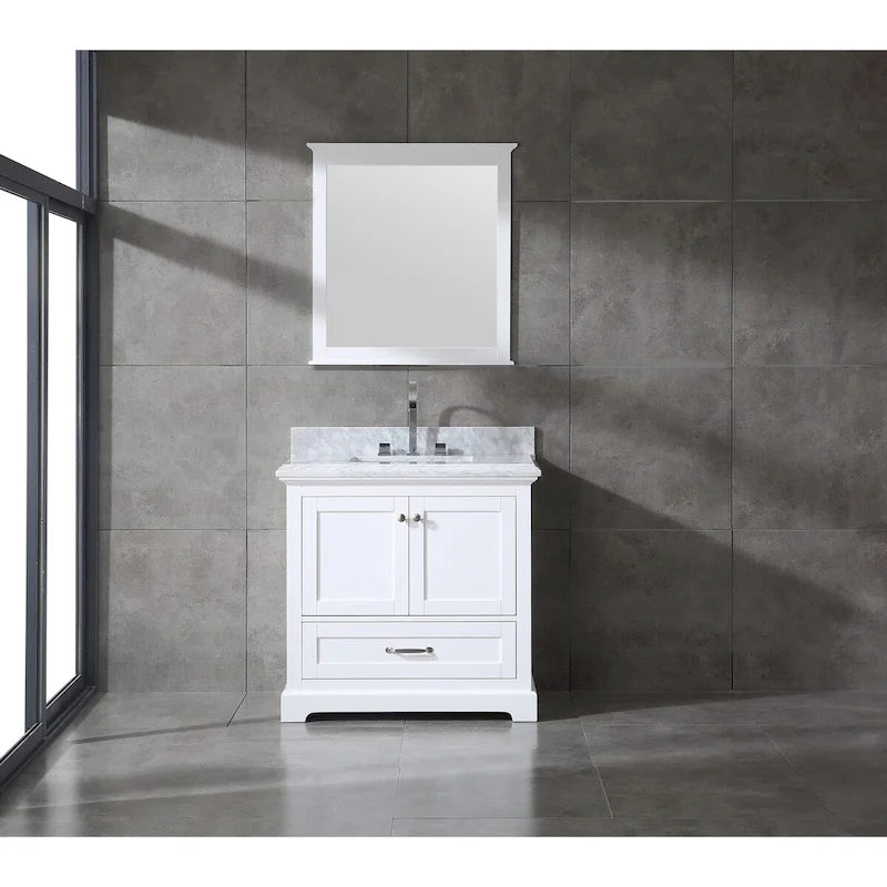Ensemble meuble-lavabo simple vasque 90 cm blanc/gris avec miroir
