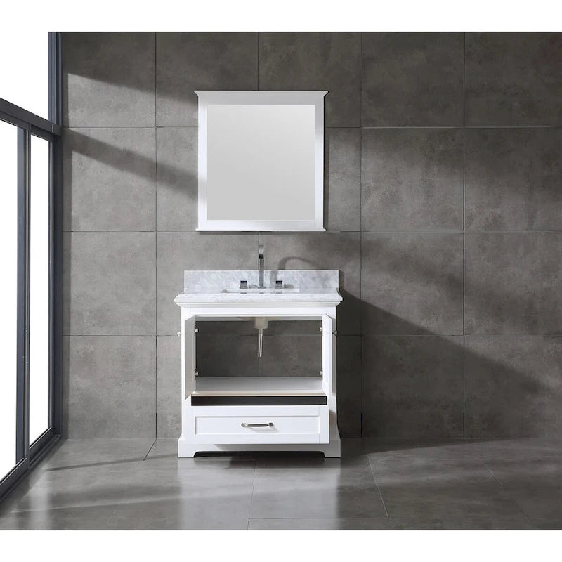 Ensemble meuble-lavabo simple vasque 90 cm blanc/gris avec miroir