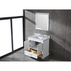 Ensemble meuble-lavabo simple vasque 90 cm blanc/gris avec miroir