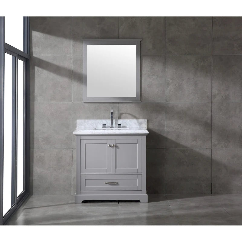 Ensemble meuble-lavabo simple vasque 90 cm blanc/gris avec miroir