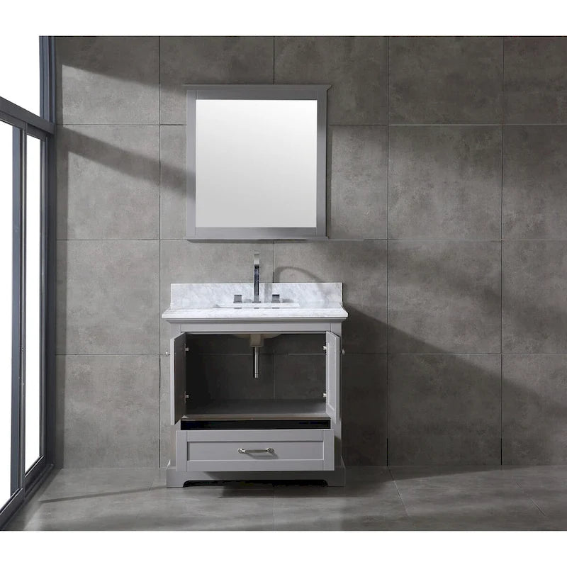 Ensemble meuble-lavabo simple vasque 90 cm blanc/gris avec miroir