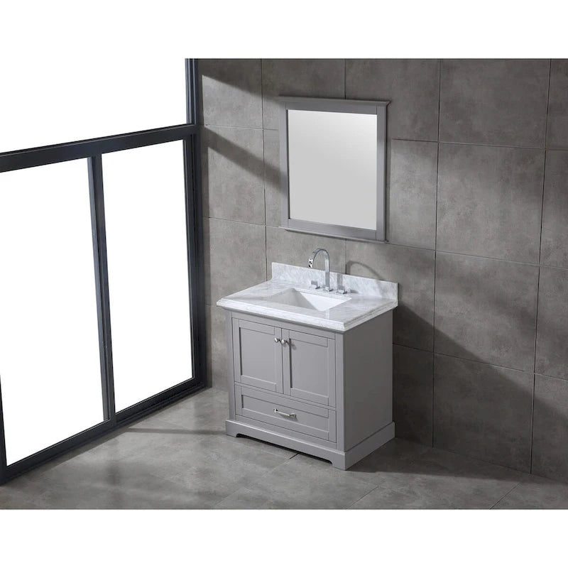 Ensemble meuble-lavabo simple vasque 90 cm blanc/gris avec miroir