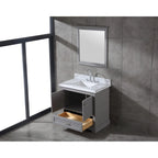 Ensemble meuble-lavabo simple vasque 90 cm blanc/gris avec miroir