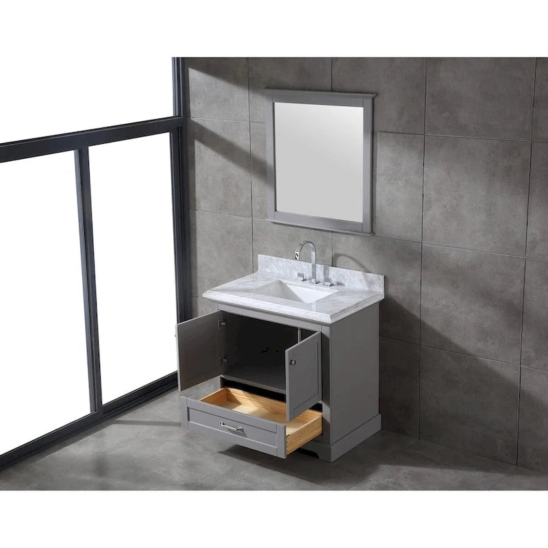 Ensemble meuble-lavabo simple vasque 90 cm blanc/gris avec miroir