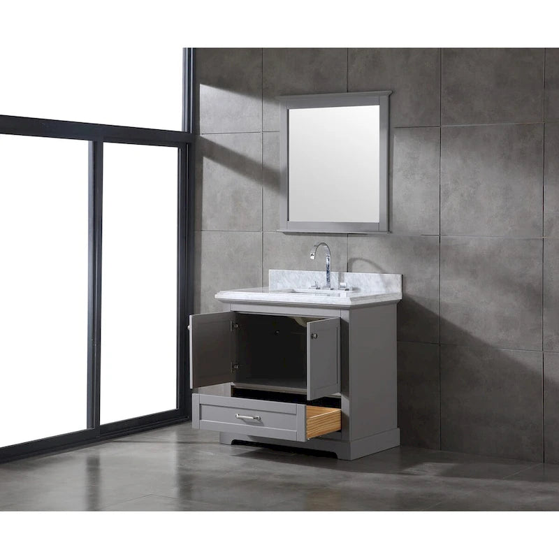Ensemble meuble-lavabo simple vasque 90 cm blanc/gris avec miroir