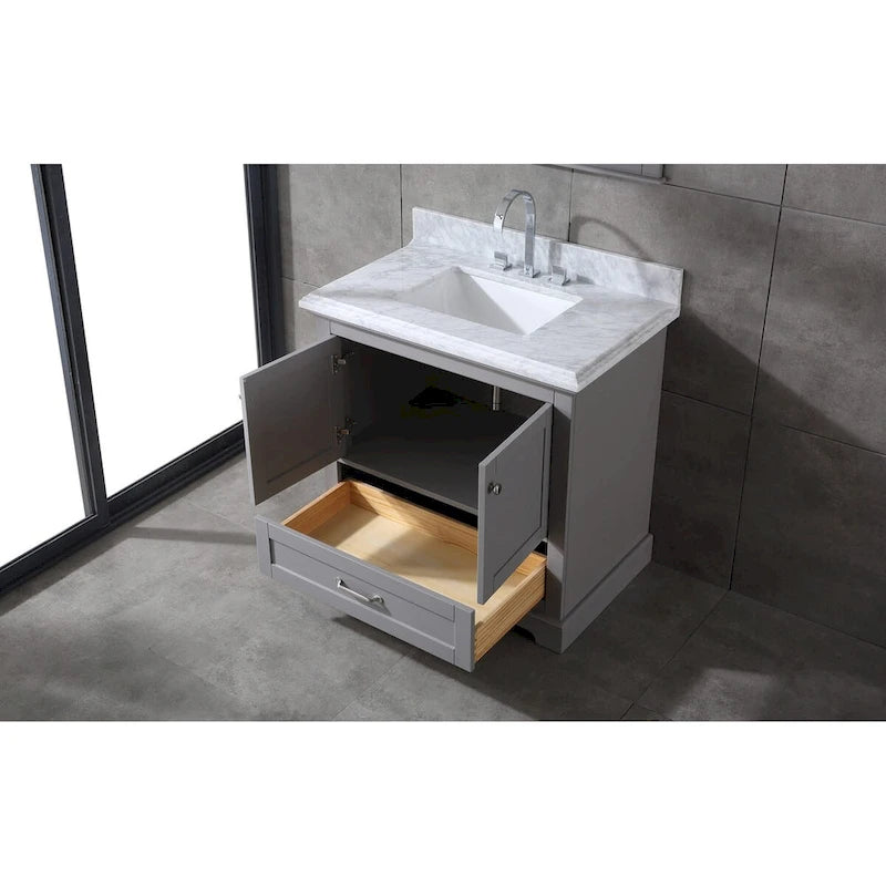 Ensemble meuble-lavabo simple vasque 90 cm blanc/gris avec miroir