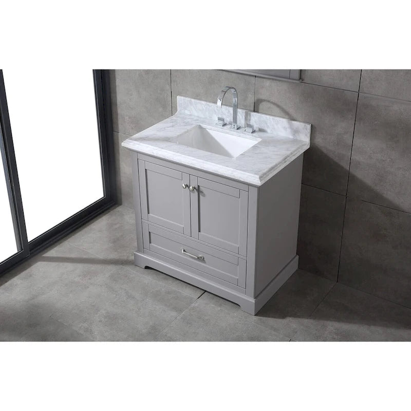 Ensemble meuble-lavabo simple vasque 90 cm blanc/gris avec miroir