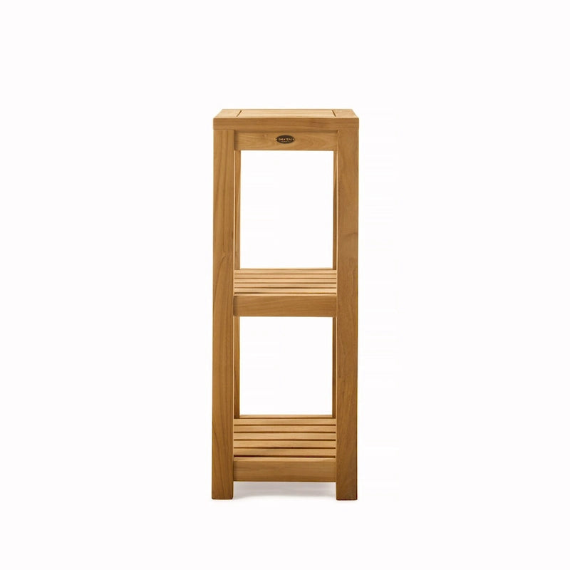 Étagère carrée marron à 3 niveaux en bois de teck – Usage unique