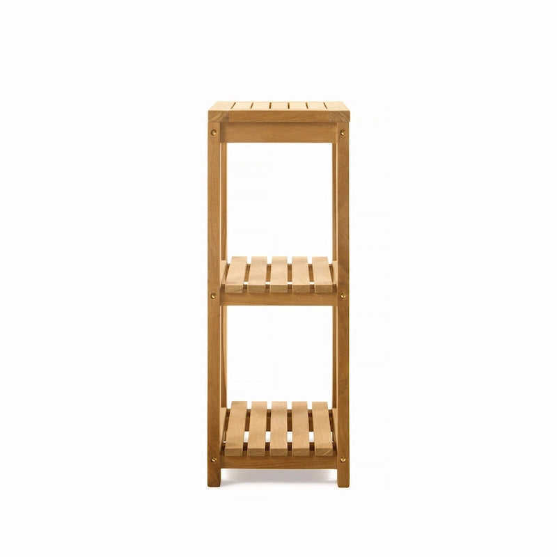 Étagère carrée marron à 3 niveaux en bois de teck – Usage unique
