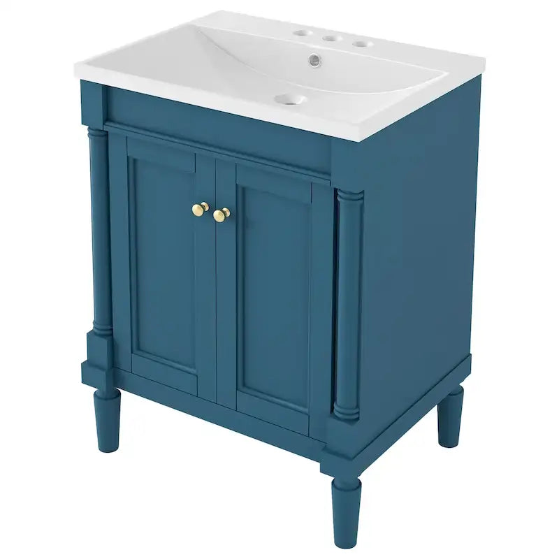 Meuble-lavabo simple vert/blanc/argenté/bleu avec armoire – 1 personne