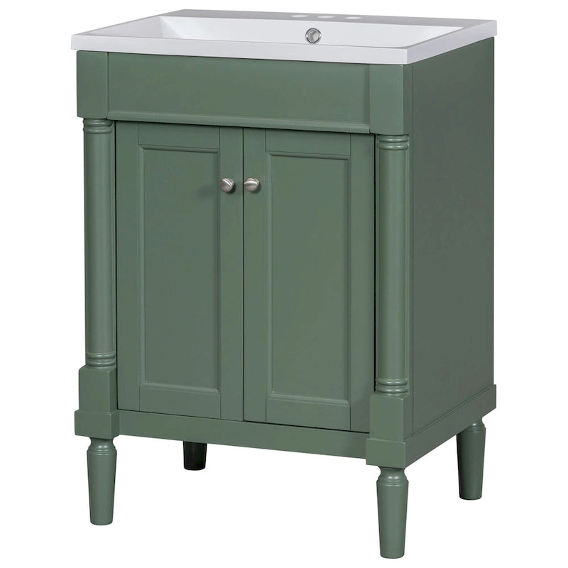 Meuble-lavabo simple vert/blanc/argenté/bleu avec armoire – 1 personne