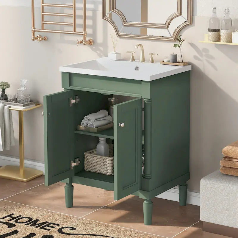 Meuble-lavabo simple vert/blanc/argenté/bleu avec armoire – 1 personne