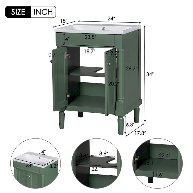 Meuble-lavabo simple vert/blanc/argenté/bleu avec armoire – 1 personne