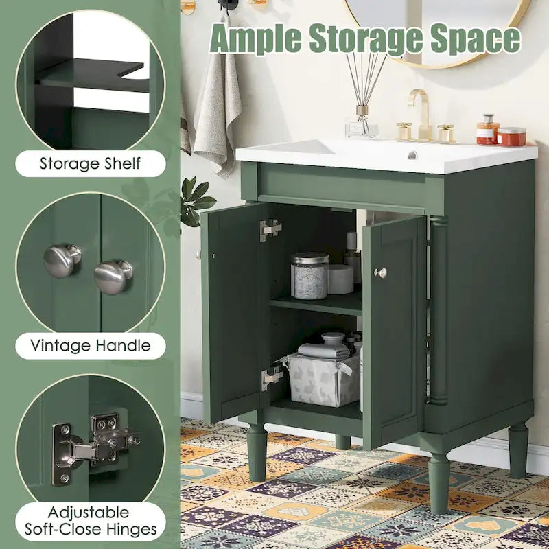 Meuble-lavabo simple vert/blanc/argenté/bleu avec armoire – 1 personne