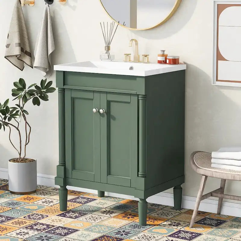 Meuble-lavabo simple vert/blanc/argenté/bleu avec armoire – 1 personne