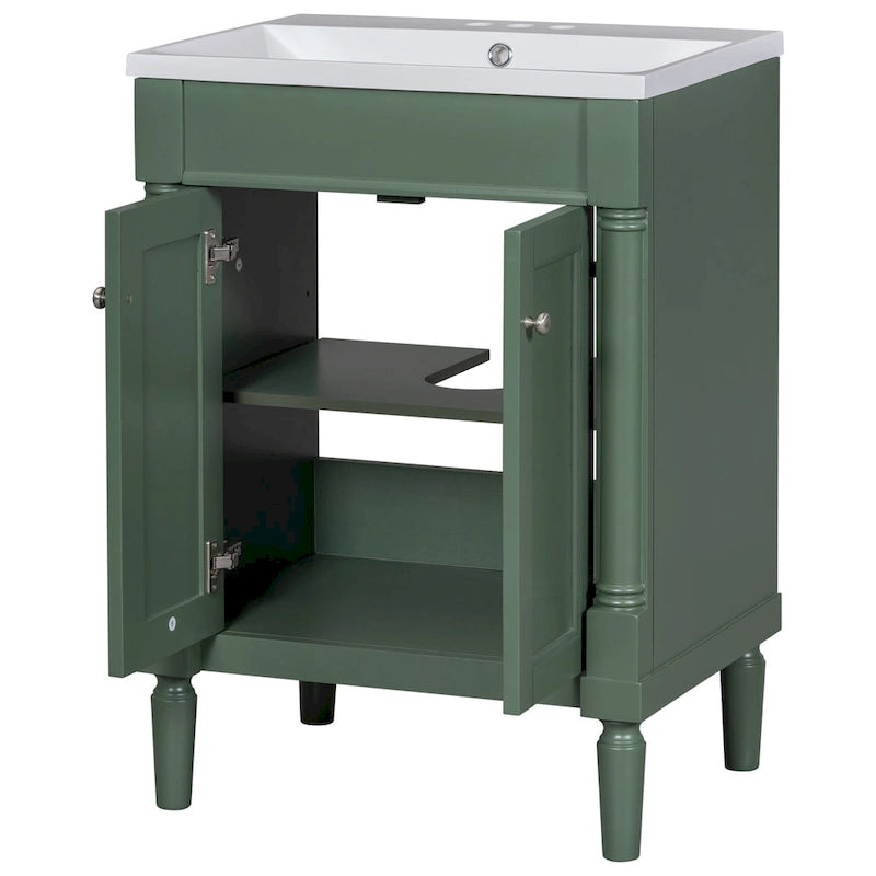 Meuble-lavabo simple vert/blanc/argenté/bleu avec armoire – 1 personne