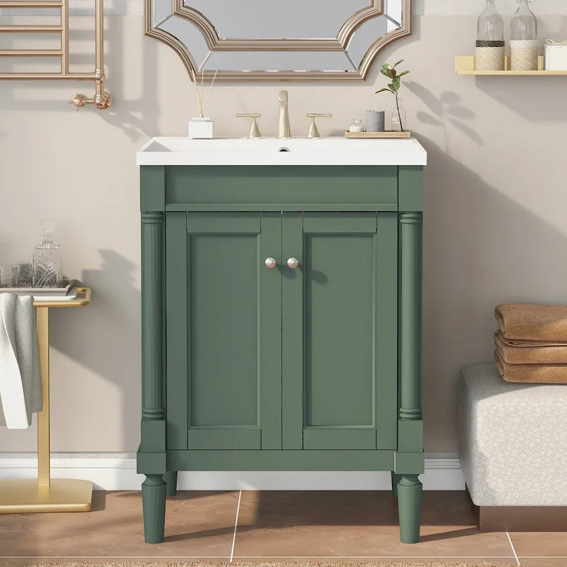 Meuble-lavabo simple vert/blanc/argenté/bleu avec armoire – 1 personne