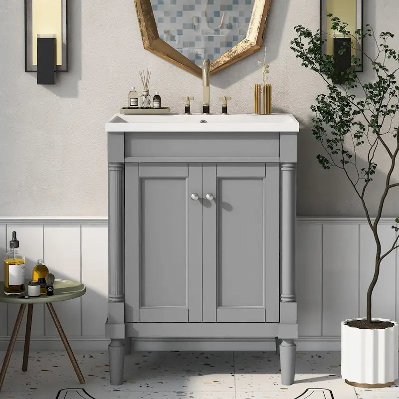 Meuble-lavabo simple vert/blanc/argenté/bleu avec armoire – 1 personne