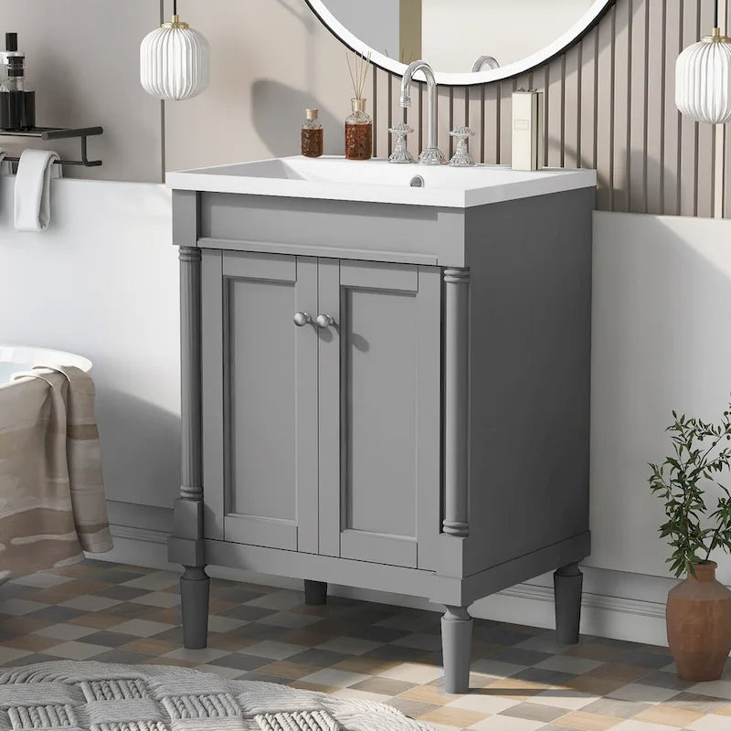 Meuble-lavabo simple vert/blanc/argenté/bleu avec armoire – 1 personne