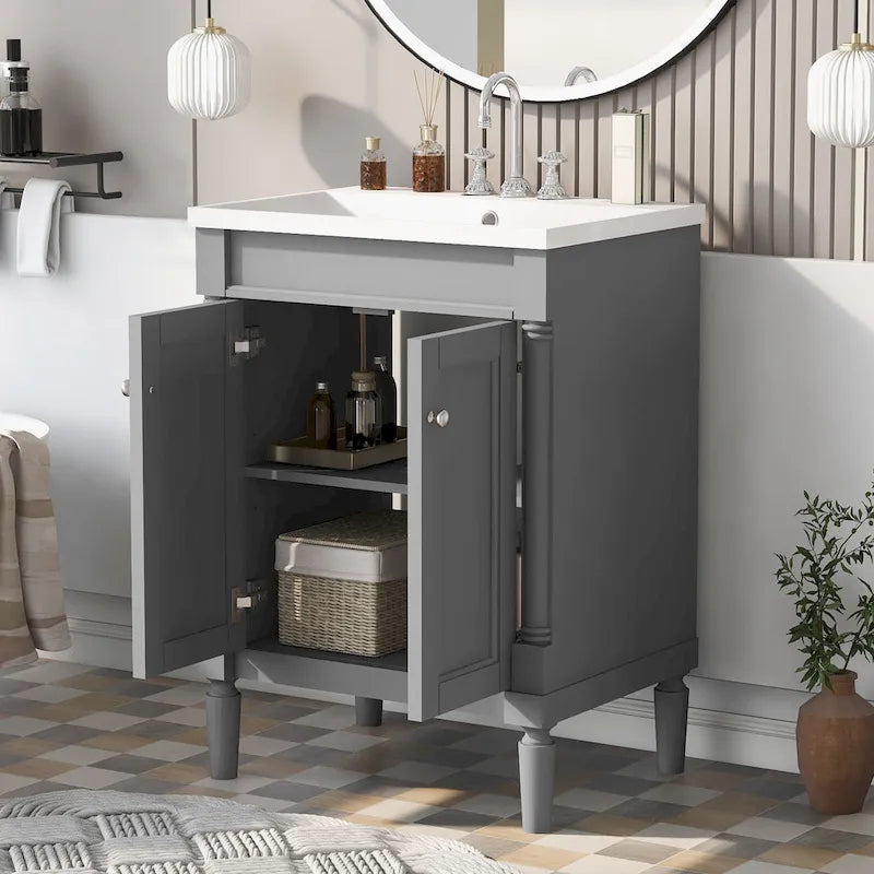 Meuble-lavabo simple vert/blanc/argenté/bleu avec armoire – 1 personne