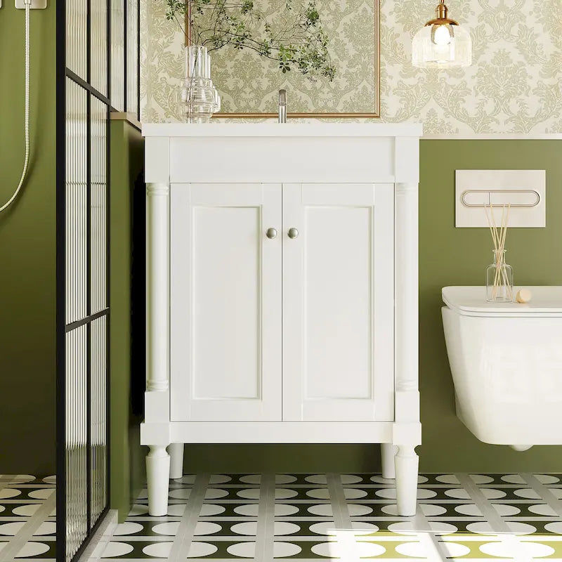 Meuble-lavabo simple vert/blanc/argenté/bleu avec armoire – 1 personne