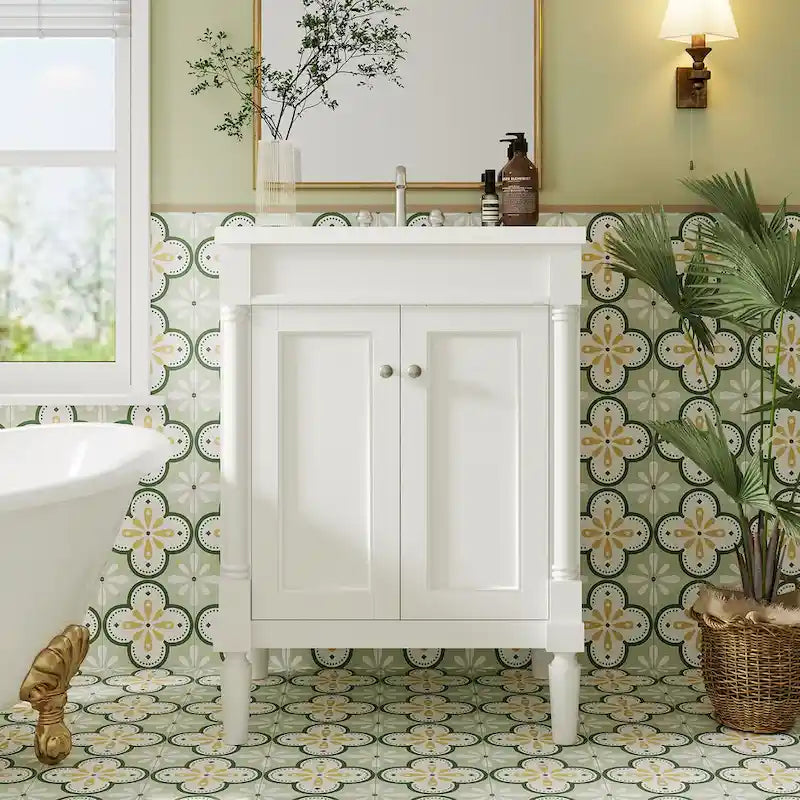 Meuble-lavabo simple vert/blanc/argenté/bleu avec armoire – 1 personne