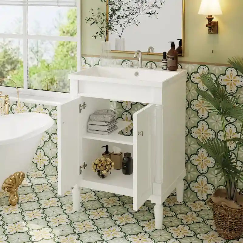 Meuble-lavabo simple vert/blanc/argenté/bleu avec armoire – 1 personne
