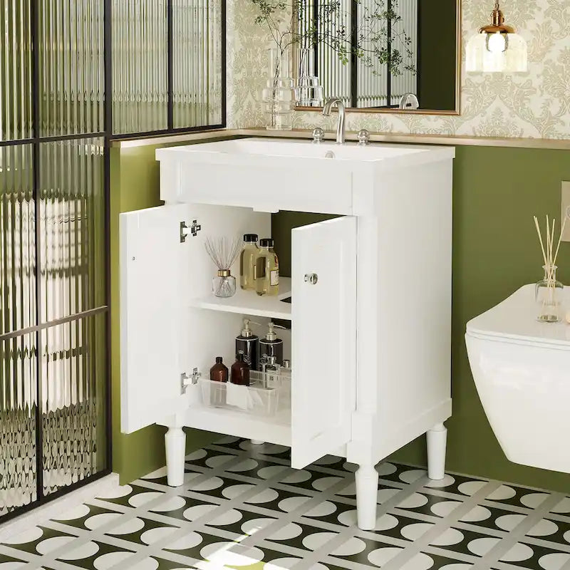 Meuble-lavabo simple vert/blanc/argenté/bleu avec armoire – 1 personne