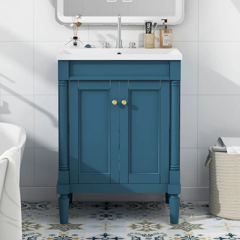 Meuble-lavabo simple vert/blanc/argenté/bleu avec armoire – 1 personne