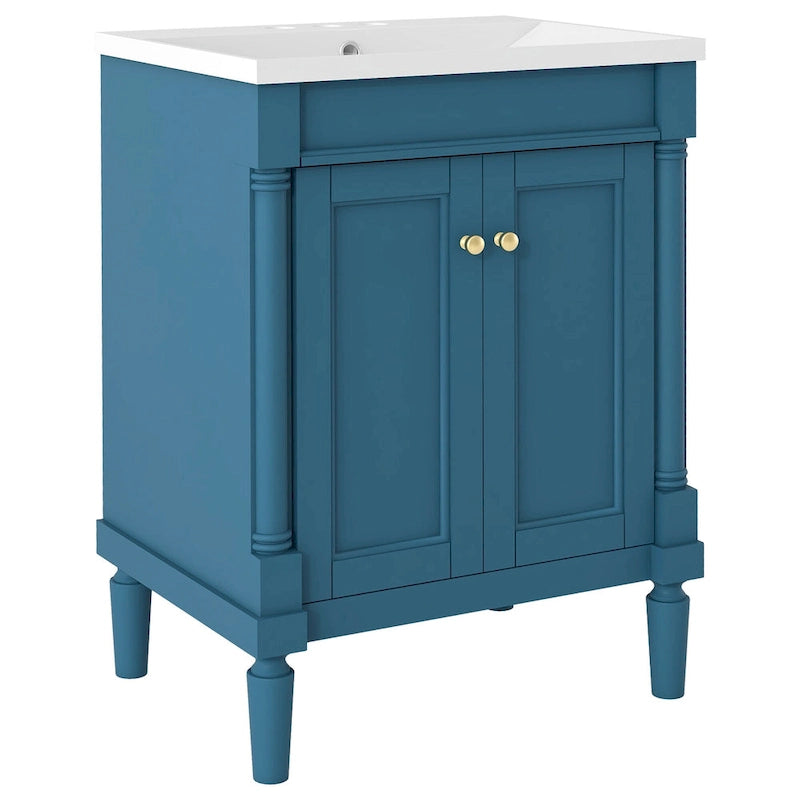 Meuble-lavabo simple vert/blanc/argenté/bleu avec armoire – 1 personne