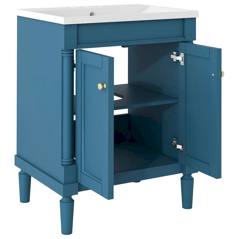 Meuble-lavabo simple vert/blanc/argenté/bleu avec armoire – 1 personne