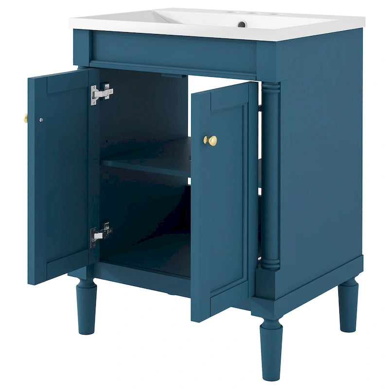 Meuble-lavabo simple vert/blanc/argenté/bleu avec armoire – 1 personne