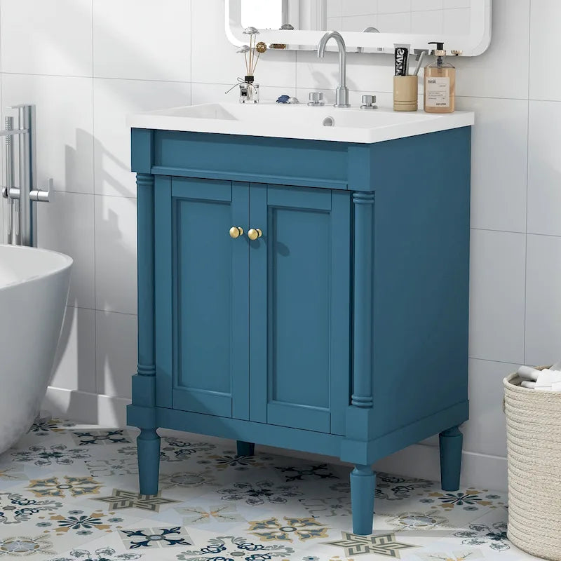 Meuble-lavabo simple vert/blanc/argenté/bleu avec armoire – 1 personne
