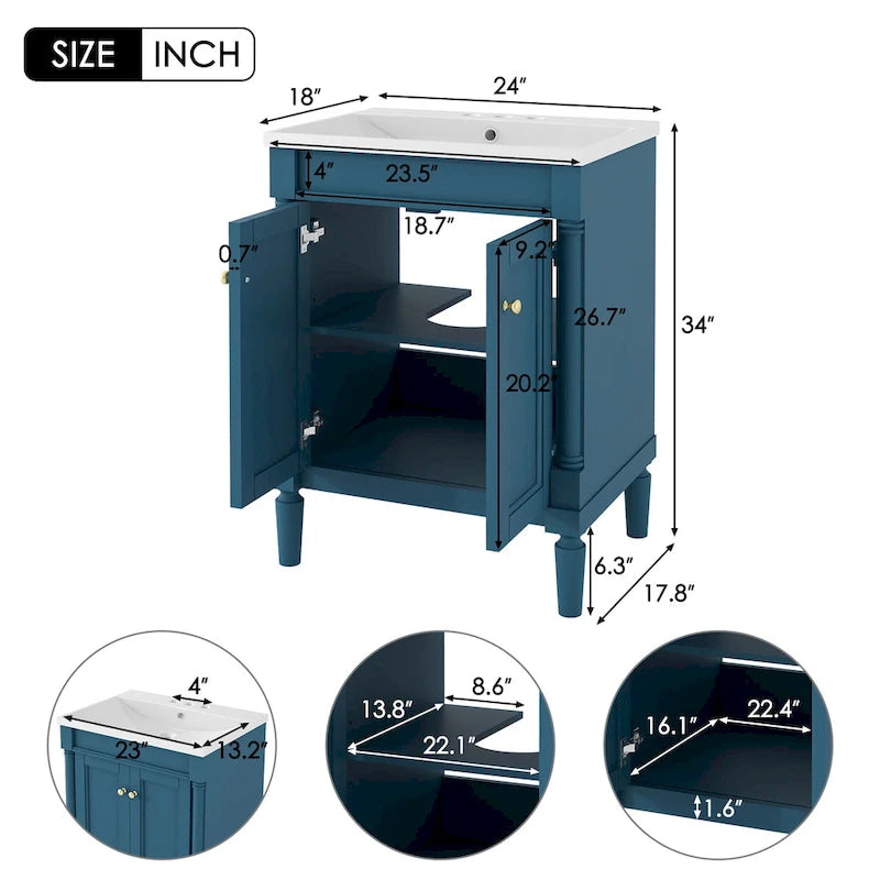 Meuble-lavabo simple vert/blanc/argenté/bleu avec armoire – 1 personne