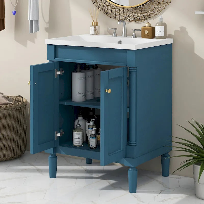 Meuble-lavabo simple vert/blanc/argenté/bleu avec armoire – 1 personne