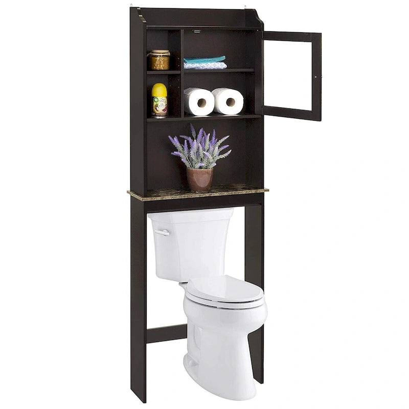 Meuble de rangement sur WC, finition bois marron, pour une personne