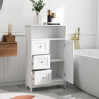 Meuble de rangement de salle de bain blanc au fini boisé avec 3 tiroirs et 1 porte – Assemblage par 1 personne