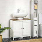 Meuble bas de lavabo autoportant blanc, deux portes, étagère réglable