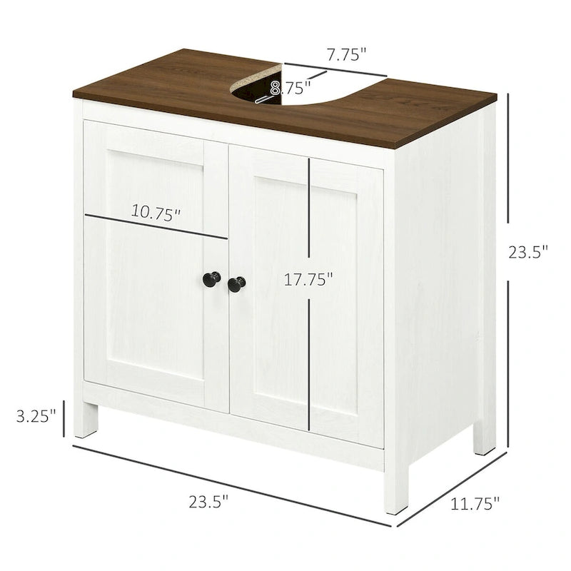 Meuble bas de lavabo autoportant blanc, deux portes, étagère réglable