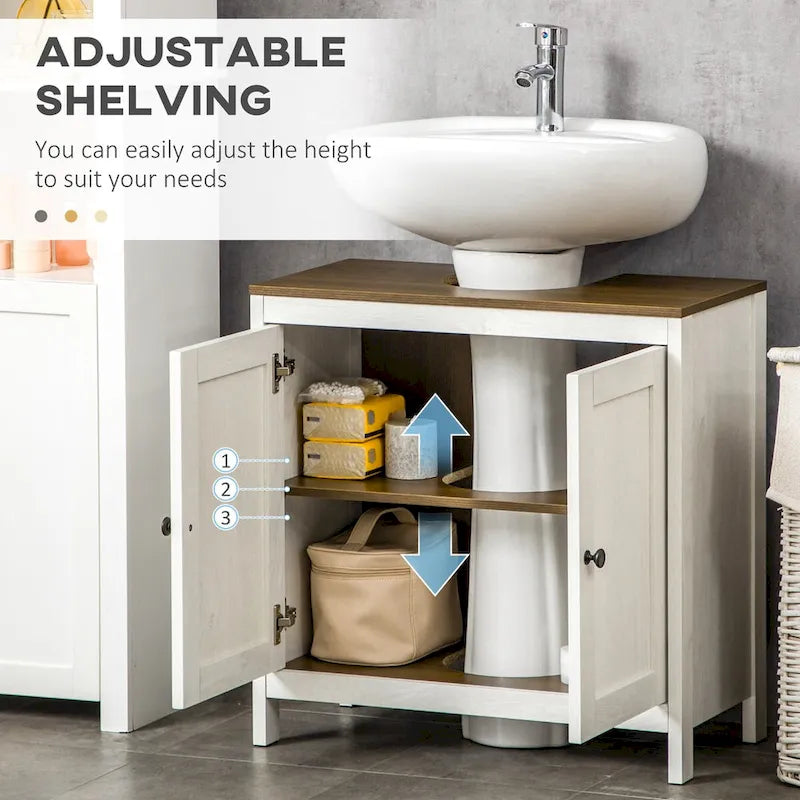 Meuble bas de lavabo autoportant blanc, deux portes, étagère réglable