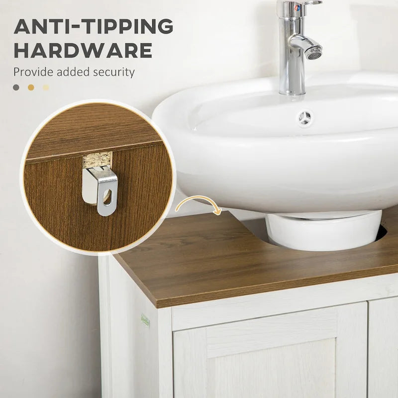 Meuble bas de lavabo autoportant blanc, deux portes, étagère réglable