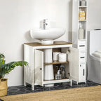 Meuble bas de lavabo autoportant blanc, deux portes, étagère réglable